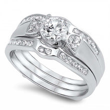 Load image into Gallery viewer, Sterling Silver Elegant Bridal Set Band Inlaid with Round Simulated Diamond on Channel Setting and Centered Clear Round Solitaire Simulated DiamondAnd Band Width of 2MM and Center Stone Size of 5MM