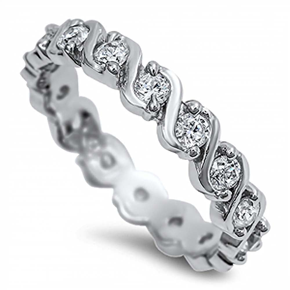 Sterling Silver Fancy Infinity Band Ring with Clear Czs InlaidAnd Face Height of 4MM