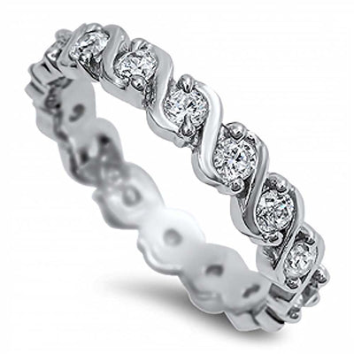 Sterling Silver Fancy Infinity Band Ring with Clear Czs InlaidAnd Face Height of 4MM