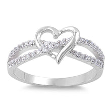 Load image into Gallery viewer, Sterling Silver Twisted Split Shank Multi Pave Band with Centered Heart and Face Height of 8MM