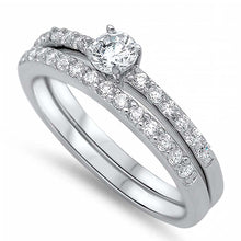 Load image into Gallery viewer, Sterling Silver Clear Round Simulated Diamond Aprx .25 CaratAnd Classy Solitaire Pave Style Bridal Set with Rhodium Finish
