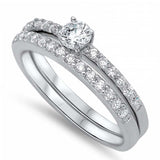 Sterling Silver Clear Round Simulated Diamond Aprx .25 CaratAnd Classy Solitaire Pave Style Bridal Set with Rhodium Finish