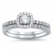 Load image into Gallery viewer, Sterling Silver Clear Round Simulated Diamond Aprx .25 CaratAnd Classy Halo Style Bridal Set with Rhodium Finish