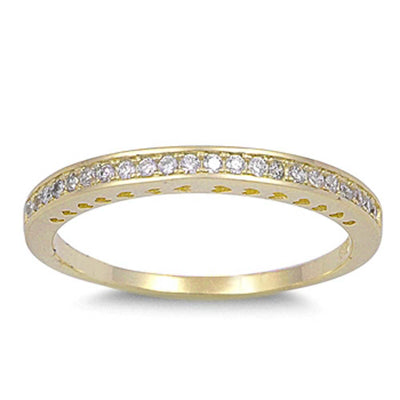 Sterling Silver Yellow Gold Eternity Band Ring with Clear Simulated Crystals on Channel Setting, Band Width 2 MM