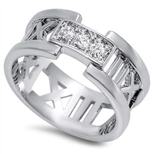 Load image into Gallery viewer, Sterling Silver Roman Numeral Shaped Clear CZ RingAnd Band Width 9mm