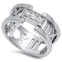 Load image into Gallery viewer, Sterling Silver Roman Numeral Shaped Clear CZ RingAnd Band Width 9mm