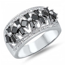 Load image into Gallery viewer, Sterling Silver Diamond Cut Shaped Black And Clear CZ RingAnd Face Height 12mm