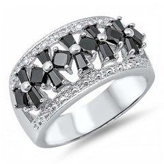 Sterling Silver Diamond Cut Shaped Black And Clear CZ RingAnd Face Height 12mm