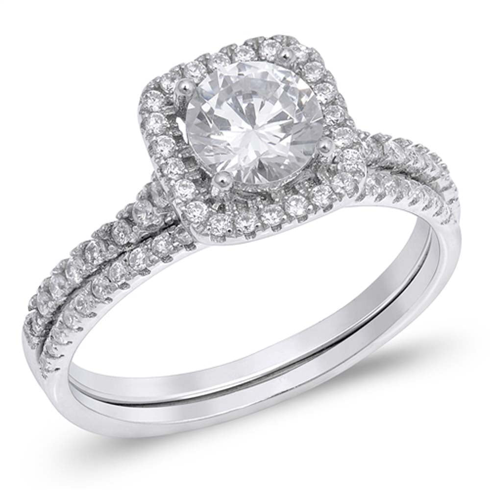 Sterling Silver Sphere Shaped Cubic Zirconia Wedding RingAnd Width Of Two Rings 1.8mm