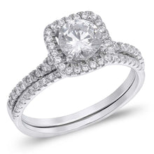 Load image into Gallery viewer, Sterling Silver Sphere Shaped Cubic Zirconia Wedding RingAnd Width Of Two Rings 1.8mm