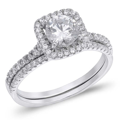 Sterling Silver Sphere Shaped Cubic Zirconia Wedding RingAnd Width Of Two Rings 1.8mm