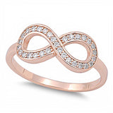Sterling Silver Rose Gold Plated Infinity Shaped Clear CZ Ring, Face Height 8mm