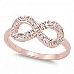 Sterling Silver Rose Gold Plated Infinity Shaped Clear CZ Ring, Face Height 8mm