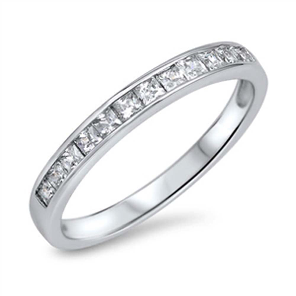 Sterling Silver Princess Cut Clear Czs Eternity band Ring with Face Height of 3MM