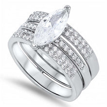 Load image into Gallery viewer, Sterling Silver Clear Marquise Cut Simulated Diamond Bridal Set and Band Inlaid with Pave Simulated DiamondAnd Band Width of 9MM and Center Stone of 13MM