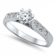 Load image into Gallery viewer, Sterling Silver Elegant Solitaire 6 Prongs Set with Round Cut Clear Cz and Band Set with Princess Cut Cz on Channel SettingAnd Face Height of 6MM