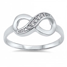 Load image into Gallery viewer, Sterling Silver Fancy Infinty Design Embedded with Clear Cz Stones RingAnd Face Height of 8MM