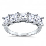Sterling Silver Stylish Five Prong Princess Cut Clear Cz Ring with Face Height of 6MM