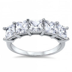 Sterling Silver Stylish Five Prong Princess Cut Clear Cz Ring with Face Height of 6MM