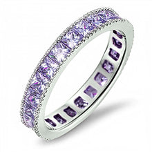 Load image into Gallery viewer, Sterling Silver Fancy Princess Cut Amethyst Czs Eternity Band Ring with Face Height of 3MM
