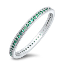 Load image into Gallery viewer, Sterling Silver Fancy Round Cut Emerald Czs Eternity Band Ring with Face Height of 2MM