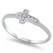 Load image into Gallery viewer, Sterling Silver Classy CZ Pave Sideways Cross Ring with Face Height of 5 MM
