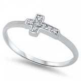 Sterling Silver Classy CZ Pave Sideways Cross Ring with Face Height of 5 MM