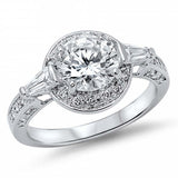 Sterling Silver Rhodium Plated Circle Shaped Clear CZ RingAnd Face Height 12mm