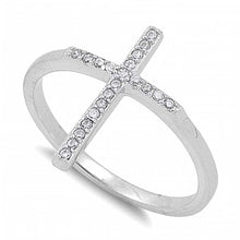 Load image into Gallery viewer, Sterling Silver Classy Thin CZ Paved Cross Ring with Face Height of 17MM