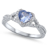 Sterling Silver Aquamarine Heart Stone Decorated with Clear CZ Stone Ring, Face Height 8MM