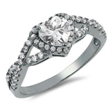 Sterling Silver Black Rhodium Plated Heart Shaped With Clear CZ RingAnd Face Height 8mm