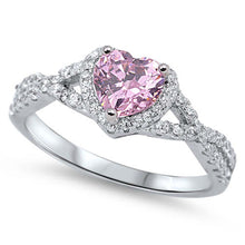 Load image into Gallery viewer, Sterling Silver With Pink Heart StoneAnd Decorated with Clear CZ StonesAnd Face Height of 8MM