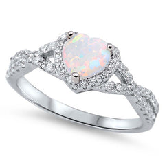 Sterling Silver Ring With- White Lab Oral Heart StoneAnd Decorated With- Clear CZ StonesAnd Fac e Height of 8MM