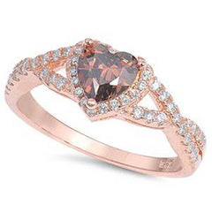 Sterling Silver Classy Heart Cut Coffee Cz with Halo Set Infinity Band Ring with Face Height of 8MM