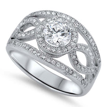 Load image into Gallery viewer, Sterling Silver Elegant Design Open Inifinity Design with Halo and Round Clear Cz Center Wide Band RingAnd Face Height of 12MM