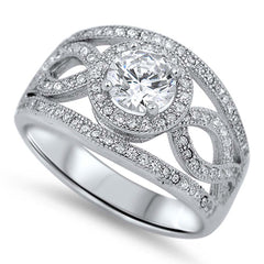Sterling Silver Elegant Design Open Inifinity Design with Halo and Round Clear Cz Center Wide Band RingAnd Face Height of 12MM