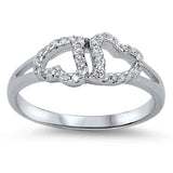 Sterling Silver Trendy Upside Down Double Heart Design with Clear Cz RingAnd Face Height of 6MM