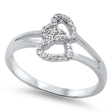 Load image into Gallery viewer, Sterling Silver Stylish Twin Heart Design with Clear Cz RingAnd Face Height of 10MM