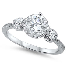 Load image into Gallery viewer, Sterling Silver Stylish Three Solitaire Prong Round Clear Cz with Halo Clear Cz Inlay RingAnd Face Height of 8MM