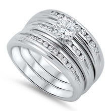 Load image into Gallery viewer, Sterling Silver Classy Bridal Set with Clear Round Solitaire Simulated Diamond on 6 Prong SettingAnd Band Width of 2MM and Center Stone Size of 5MM