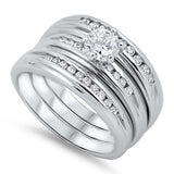 Sterling Silver Classy Bridal Set with Clear Round Solitaire Simulated Diamond on 6 Prong SettingAnd Band Width of 2MM and Center Stone Size of 5MM