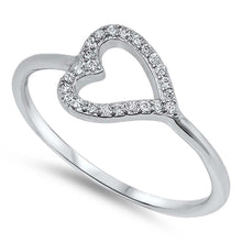 Load image into Gallery viewer, Sterling Silver Stylish Sideway Open Heart with Clear Cz RingAnd Face Height of 9MM