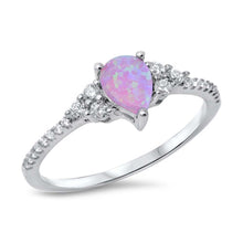 Load image into Gallery viewer, Sterling Silver Pear Shape Pink Lab Opal Rings with CZ Stones, Face Height 7mm