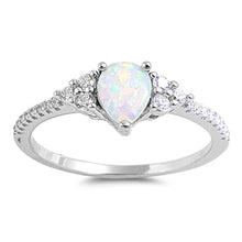 Load image into Gallery viewer, Sterling Silver Lab Opal Tear Drop Ring