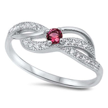 Load image into Gallery viewer, Sterling Silver Elegant Infinity Design with Clear and Ruby Cz Ring and Face Height of 6MM