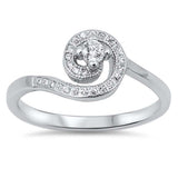 Sterling Silver Trendy Swirl Design with Clear Cz RingAnd Face Height of 9MM