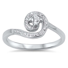 Sterling Silver Trendy Swirl Design with Clear Cz RingAnd Face Height of 9MM