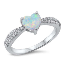 Load image into Gallery viewer, Sterling silver Ring with a Heart white Opal Center and Clear Cz\'sAnd Face Height of 7MM