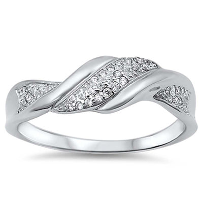 Sterling Silver Stylish Twisted Band with Micro Pave Clear Cz RingAnd Face Height of 6MM