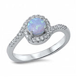 Sterling Silver Swirl Band Ring Inlaid with Clear Czs and Centered Round Cut Light Blue Lab Opal StoneAnd Face Height of 9MM